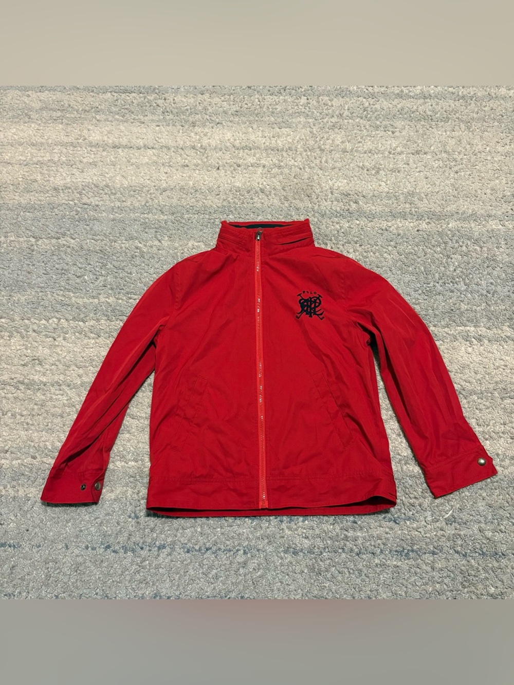 Polo Ralph Lauren Boys Red Windbreaker Jacket Embroidered Monogram Crest Sz M (1